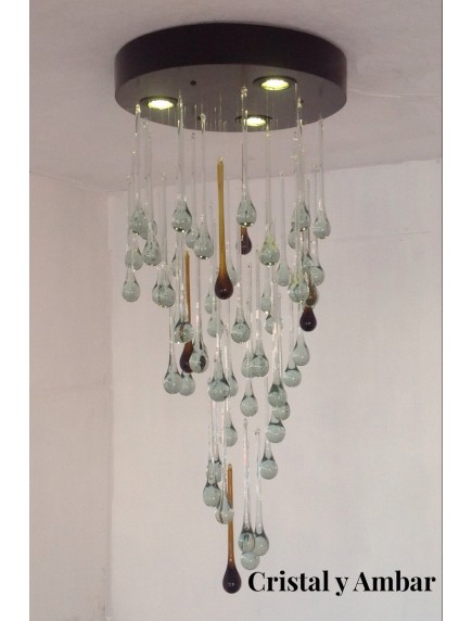 Candil Espiral Mediano Cristal y Rojo